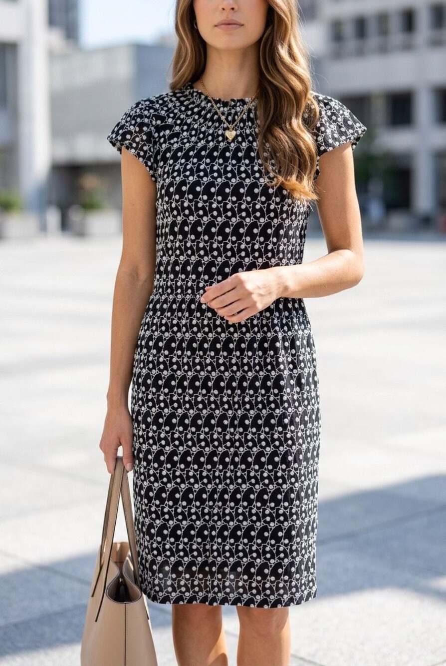 LOFT Petites Black and White Embroidered Flutter Sleeve Dress Size SP